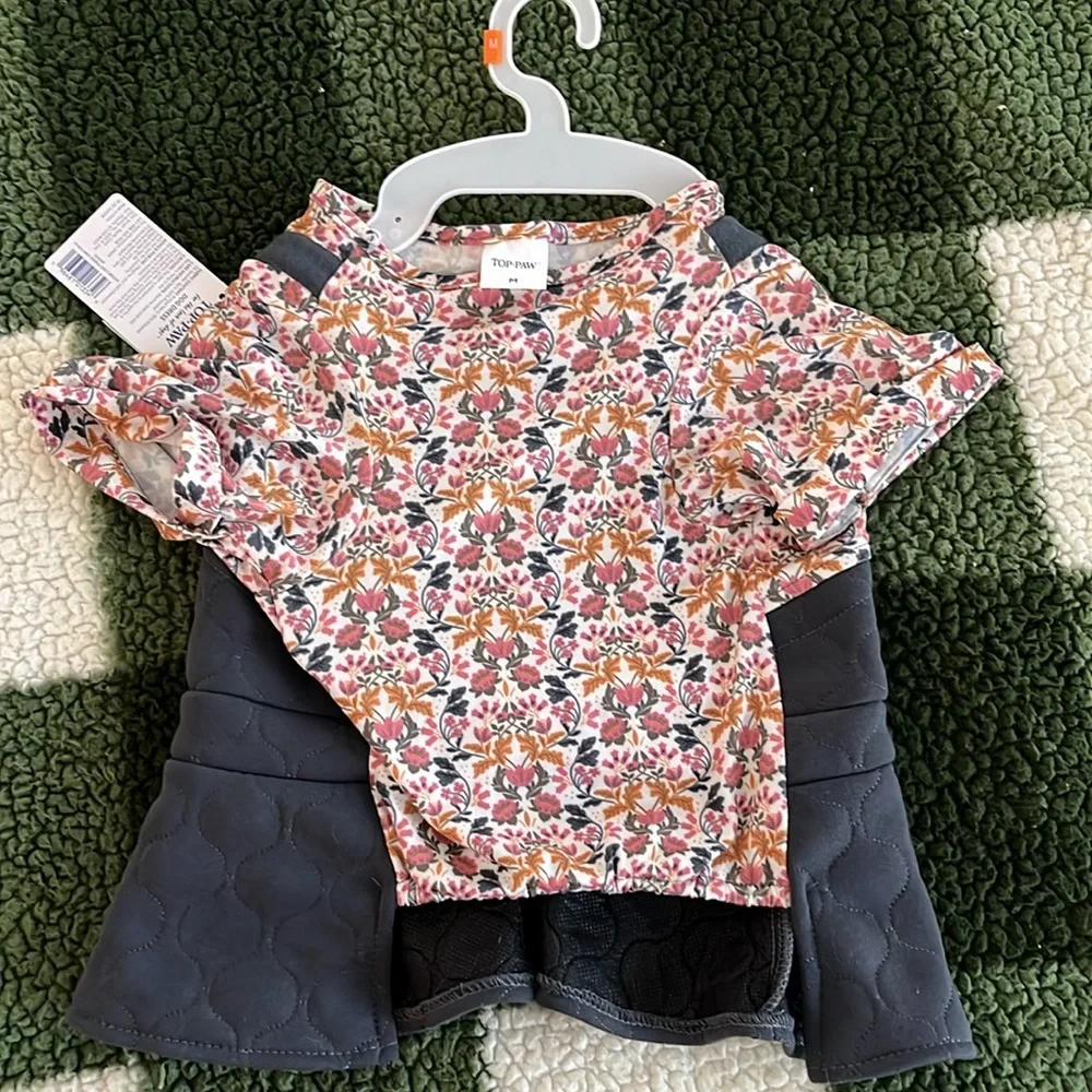 Top Paw Dog overall dress floral with quilt pattern size M NWT
